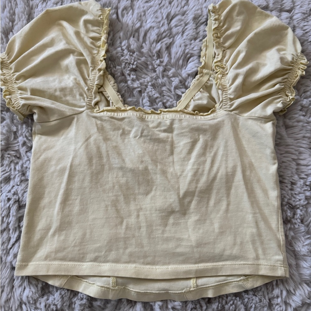 Topshop Yellow Puff Sleeve Ruffled Blouse - Picture 2 of 3